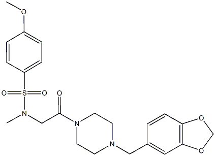 N-{2-[4-(1,3-benzodioxol-5-ylmethyl)-1-piperazinyl]-2-oxoethyl}-4-methoxy-N-methylbenzenesulfonamide 구조식 이미지