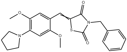 3-benzyl-5-[2,5-dimethoxy-4-(1-pyrrolidinyl)benzylidene]-1,3-thiazolidine-2,4-dione 구조식 이미지