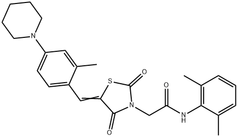 N-(2,6-dimethylphenyl)-2-{5-[2-methyl-4-(1-piperidinyl)benzylidene]-2,4-dioxo-1,3-thiazolidin-3-yl}acetamide 구조식 이미지