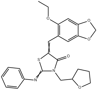 5-[(6-ethoxy-1,3-benzodioxol-5-yl)methylene]-2-(phenylimino)-3-(tetrahydro-2-furanylmethyl)-1,3-thiazolidin-4-one Structure