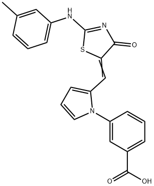 3-[2-({2-[(3-methylphenyl)imino]-4-oxo-1,3-thiazolidin-5-ylidene}methyl)-1H-pyrrol-1-yl]benzoic acid Structure