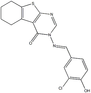 3-[(3-chloro-4-hydroxybenzylidene)amino]-5,6,7,8-tetrahydro[1]benzothieno[2,3-d]pyrimidin-4(3H)-one Structure