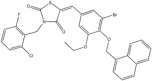 5-[3-bromo-5-ethoxy-4-(1-naphthylmethoxy)benzylidene]-3-(2-chloro-6-fluorobenzyl)-1,3-thiazolidine-2,4-dione 구조식 이미지