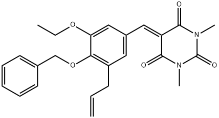 5-[3-allyl-4-(benzyloxy)-5-ethoxybenzylidene]-1,3-dimethyl-2,4,6(1H,3H,5H)-pyrimidinetrione 구조식 이미지