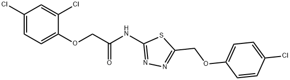 N-{5-[(4-chlorophenoxy)methyl]-1,3,4-thiadiazol-2-yl}-2-(2,4-dichlorophenoxy)acetamide 구조식 이미지