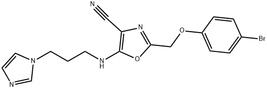 2-[(4-bromophenoxy)methyl]-5-{[3-(1H-imidazol-1-yl)propyl]amino}-1,3-oxazole-4-carbonitrile 구조식 이미지