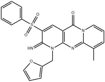 1-(2-furylmethyl)-2-imino-10-methyl-3-(phenylsulfonyl)-1,2-dihydro-5H-dipyrido[1,2-a:2,3-d]pyrimidin-5-one 구조식 이미지