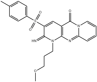 2-imino-1-(3-methoxypropyl)-3-[(4-methylphenyl)sulfonyl]-1,2-dihydro-5H-dipyrido[1,2-a:2,3-d]pyrimidin-5-one 구조식 이미지