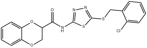 N-{5-[(2-chlorobenzyl)sulfanyl]-1,3,4-thiadiazol-2-yl}-2,3-dihydro-1,4-benzodioxine-2-carboxamide 구조식 이미지