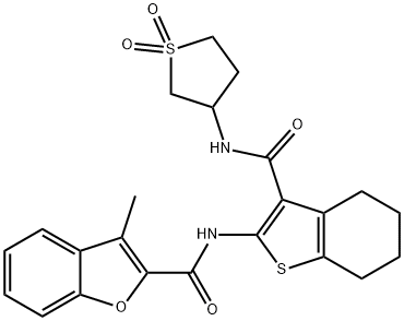 N-(3-{[(1,1-dioxidotetrahydrothien-3-yl)amino]carbonyl}-4,5,6,7-tetrahydro-1-benzothien-2-yl)-3-methyl-1-benzofuran-2-carboxamide 구조식 이미지