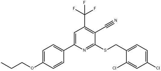 2-[(2,4-dichlorobenzyl)sulfanyl]-6-(4-propoxyphenyl)-4-(trifluoromethyl)nicotinonitrile 구조식 이미지