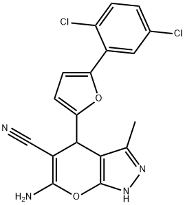 6-amino-4-[5-(2,5-dichlorophenyl)-2-furyl]-3-methyl-1,4-dihydropyrano[2,3-c]pyrazole-5-carbonitrile 구조식 이미지