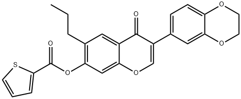 3-(2,3-dihydro-1,4-benzodioxin-6-yl)-4-oxo-6-propyl-4H-chromen-7-yl 2-thiophenecarboxylate Structure