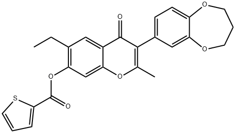 3-(3,4-dihydro-2H-1,5-benzodioxepin-7-yl)-6-ethyl-2-methyl-4-oxo-4H-chromen-7-yl 2-thiophenecarboxylate 구조식 이미지