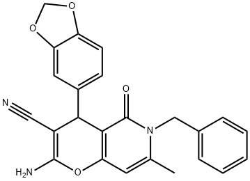 2-amino-4-(1,3-benzodioxol-5-yl)-6-benzyl-7-methyl-5-oxo-5,6-dihydro-4H-pyrano[3,2-c]pyridine-3-carbonitrile Structure