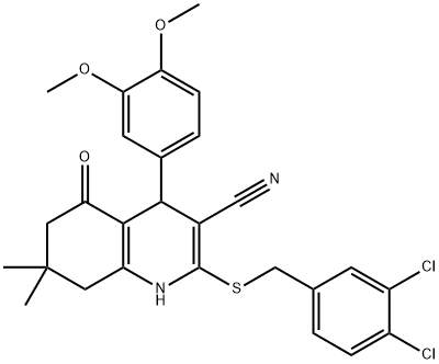2-[(3,4-dichlorobenzyl)sulfanyl]-4-(3,4-dimethoxyphenyl)-7,7-dimethyl-5-oxo-1,4,5,6,7,8-hexahydro-3-quinolinecarbonitrile 구조식 이미지