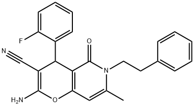 2-amino-4-(2-fluorophenyl)-7-methyl-5-oxo-6-(2-phenylethyl)-5,6-dihydro-4H-pyrano[3,2-c]pyridine-3-carbonitrile Structure