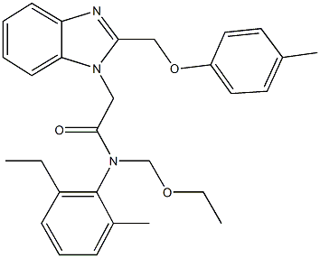 N-(ethoxymethyl)-N-(2-ethyl-6-methylphenyl)-2-{2-[(4-methylphenoxy)methyl]-1H-benzimidazol-1-yl}acetamide 구조식 이미지