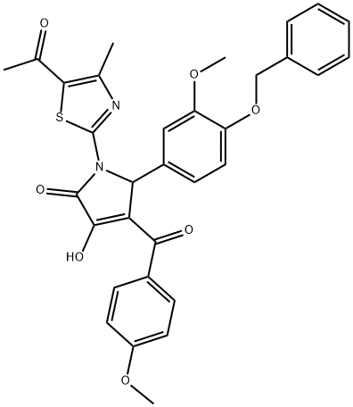 1-(5-acetyl-4-methyl-1,3-thiazol-2-yl)-5-[4-(benzyloxy)-3-methoxyphenyl]-3-hydroxy-4-(4-methoxybenzoyl)-1,5-dihydro-2H-pyrrol-2-one Structure