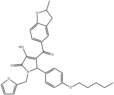 1-(2-furylmethyl)-3-hydroxy-4-[(2-methyl-2,3-dihydro-1-benzofuran-5-yl)carbonyl]-5-[4-(pentyloxy)phenyl]-1,5-dihydro-2H-pyrrol-2-one Structure