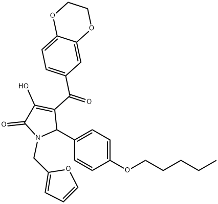 4-(2,3-dihydro-1,4-benzodioxin-6-ylcarbonyl)-1-(2-furylmethyl)-3-hydroxy-5-[4-(pentyloxy)phenyl]-1,5-dihydro-2H-pyrrol-2-one Structure