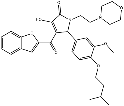 4-(1-benzofuran-2-ylcarbonyl)-3-hydroxy-5-[4-(isopentyloxy)-3-methoxyphenyl]-1-[2-(4-morpholinyl)ethyl]-1,5-dihydro-2H-pyrrol-2-one 구조식 이미지