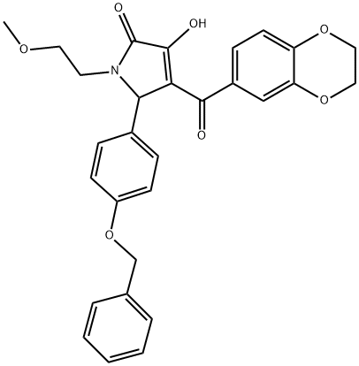 5-[4-(benzyloxy)phenyl]-4-(2,3-dihydro-1,4-benzodioxin-6-ylcarbonyl)-3-hydroxy-1-(2-methoxyethyl)-1,5-dihydro-2H-pyrrol-2-one 구조식 이미지
