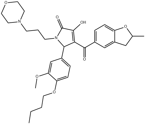 5-(4-butoxy-3-methoxyphenyl)-3-hydroxy-4-[(2-methyl-2,3-dihydro-1-benzofuran-5-yl)carbonyl]-1-[3-(4-morpholinyl)propyl]-1,5-dihydro-2H-pyrrol-2-one Structure