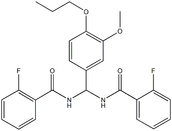 2-fluoro-N-[[(2-fluorobenzoyl)amino](3-methoxy-4-propoxyphenyl)methyl]benzamide 구조식 이미지