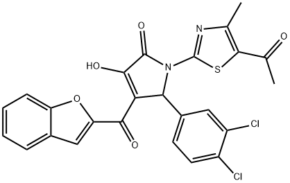 1-(5-acetyl-4-methyl-1,3-thiazol-2-yl)-4-(1-benzofuran-2-ylcarbonyl)-5-(3,4-dichlorophenyl)-3-hydroxy-1,5-dihydro-2H-pyrrol-2-one Structure