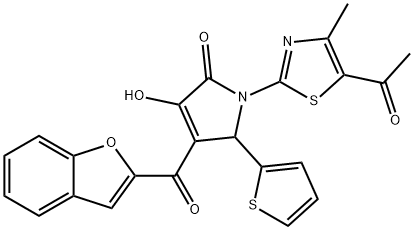 1-(5-acetyl-4-methyl-1,3-thiazol-2-yl)-4-(1-benzofuran-2-ylcarbonyl)-3-hydroxy-5-(2-thienyl)-1,5-dihydro-2H-pyrrol-2-one Structure