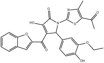 1-(5-acetyl-4-methyl-1,3-thiazol-2-yl)-4-(1-benzofuran-2-ylcarbonyl)-5-(3-ethoxy-4-hydroxyphenyl)-3-hydroxy-1,5-dihydro-2H-pyrrol-2-one 구조식 이미지