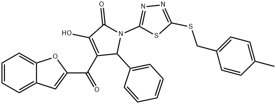 4-(1-benzofuran-2-ylcarbonyl)-3-hydroxy-1-{5-[(4-methylbenzyl)sulfanyl]-1,3,4-thiadiazol-2-yl}-5-phenyl-1,5-dihydro-2H-pyrrol-2-one 구조식 이미지