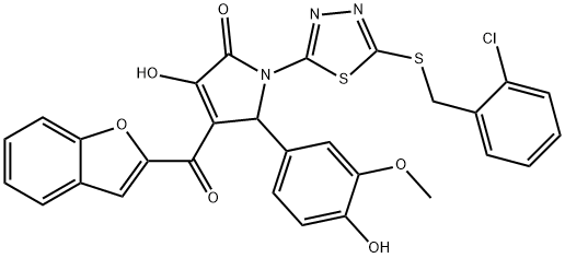 4-(1-benzofuran-2-ylcarbonyl)-1-{5-[(2-chlorobenzyl)sulfanyl]-1,3,4-thiadiazol-2-yl}-3-hydroxy-5-(4-hydroxy-3-methoxyphenyl)-1,5-dihydro-2H-pyrrol-2-one Structure