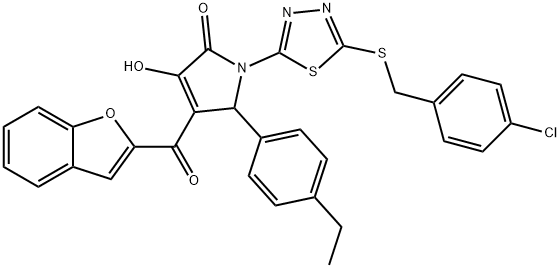 4-(1-benzofuran-2-ylcarbonyl)-1-{5-[(4-chlorobenzyl)sulfanyl]-1,3,4-thiadiazol-2-yl}-5-(4-ethylphenyl)-3-hydroxy-1,5-dihydro-2H-pyrrol-2-one 구조식 이미지