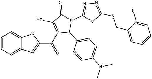 4-(1-benzofuran-2-ylcarbonyl)-5-[4-(dimethylamino)phenyl]-1-{5-[(2-fluorobenzyl)sulfanyl]-1,3,4-thiadiazol-2-yl}-3-hydroxy-1,5-dihydro-2H-pyrrol-2-one 구조식 이미지