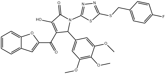 4-(1-benzofuran-2-ylcarbonyl)-1-{5-[(4-fluorobenzyl)sulfanyl]-1,3,4-thiadiazol-2-yl}-3-hydroxy-5-(3,4,5-trimethoxyphenyl)-1,5-dihydro-2H-pyrrol-2-one 구조식 이미지