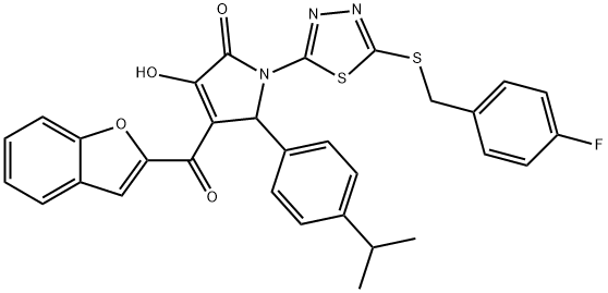 4-(1-benzofuran-2-ylcarbonyl)-1-{5-[(4-fluorobenzyl)sulfanyl]-1,3,4-thiadiazol-2-yl}-3-hydroxy-5-(4-isopropylphenyl)-1,5-dihydro-2H-pyrrol-2-one 구조식 이미지