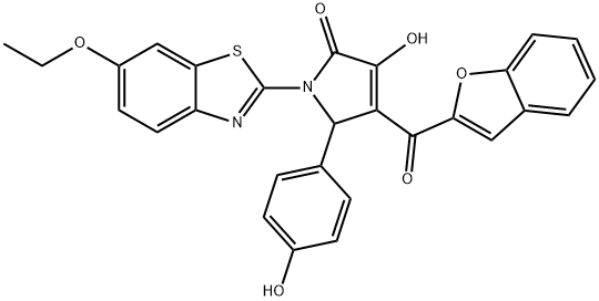 4-(1-benzofuran-2-ylcarbonyl)-1-(6-ethoxy-1,3-benzothiazol-2-yl)-3-hydroxy-5-(4-hydroxyphenyl)-1,5-dihydro-2H-pyrrol-2-one 구조식 이미지