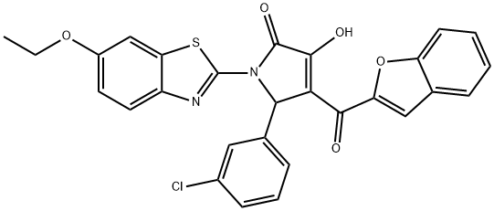 4-(1-benzofuran-2-ylcarbonyl)-5-(3-chlorophenyl)-1-(6-ethoxy-1,3-benzothiazol-2-yl)-3-hydroxy-1,5-dihydro-2H-pyrrol-2-one 구조식 이미지