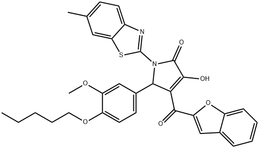 4-(1-benzofuran-2-ylcarbonyl)-3-hydroxy-5-[3-methoxy-4-(pentyloxy)phenyl]-1-(6-methyl-1,3-benzothiazol-2-yl)-1,5-dihydro-2H-pyrrol-2-one 구조식 이미지