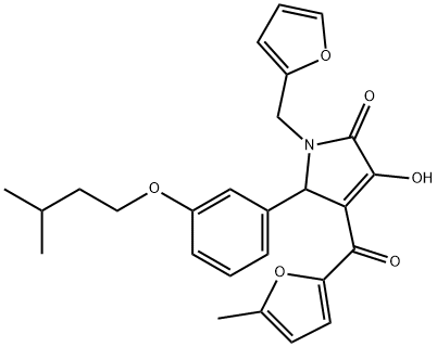 1-(2-furylmethyl)-3-hydroxy-5-[3-(isopentyloxy)phenyl]-4-(5-methyl-2-furoyl)-1,5-dihydro-2H-pyrrol-2-one 구조식 이미지