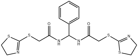 2-(4,5-dihydro-1,3-thiazol-2-ylsulfanyl)-N-[{[(4,5-dihydro-1,3-thiazol-2-ylsulfanyl)acetyl]amino}(phenyl)methyl]acetamide Structure