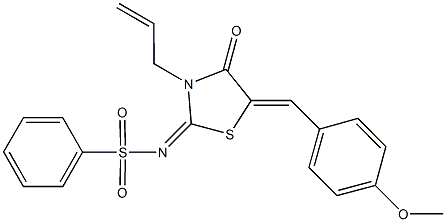 N-[3-allyl-5-(4-methoxybenzylidene)-4-oxo-1,3-thiazolidin-2-ylidene]benzenesulfonamide 구조식 이미지