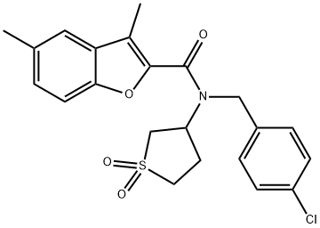 N-(4-chlorobenzyl)-N-(1,1-dioxidotetrahydro-3-thienyl)-3,5-dimethyl-1-benzofuran-2-carboxamide 구조식 이미지