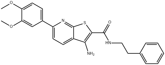 3-amino-6-(3,4-dimethoxyphenyl)-N-(2-phenylethyl)thieno[2,3-b]pyridine-2-carboxamide 구조식 이미지