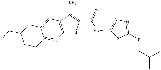 3-amino-6-ethyl-N-[5-(isobutylsulfanyl)-1,3,4-thiadiazol-2-yl]-5,6,7,8-tetrahydrothieno[2,3-b]quinoline-2-carboxamide 구조식 이미지