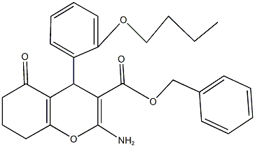 benzyl 2-amino-4-(2-butoxyphenyl)-5-oxo-5,6,7,8-tetrahydro-4H-chromene-3-carboxylate 구조식 이미지