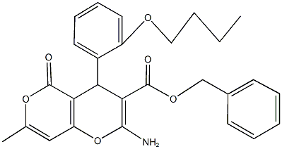 benzyl 2-amino-4-(2-butoxyphenyl)-7-methyl-5-oxo-4H,5H-pyrano[4,3-b]pyran-3-carboxylate 구조식 이미지