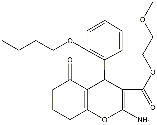 2-methoxyethyl 2-amino-4-(2-butoxyphenyl)-5-oxo-5,6,7,8-tetrahydro-4H-chromene-3-carboxylate 구조식 이미지